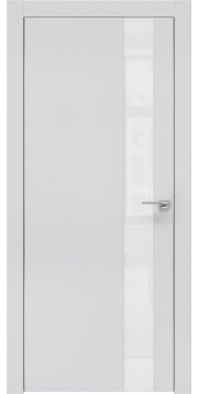 Межкомнатная дверь, ZM004 (экошпон светло-серый, лакобель белый, алюминиевая кромка)