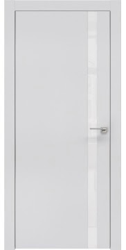 Межкомнатная дверь, ZM007 (экошпон светло-серый, лакобель белый, алюминиевая кромка)