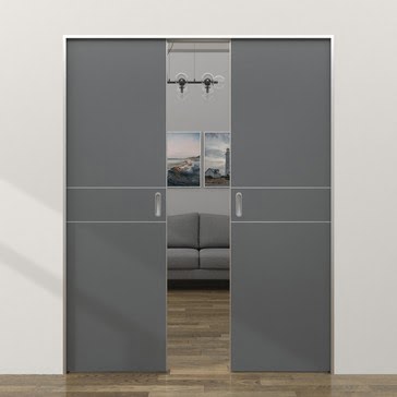 Дверь пенал раздвижная, встроенная ZM024 (экошпон графит, глухая, алюминиевая кромка с 4 сторон)