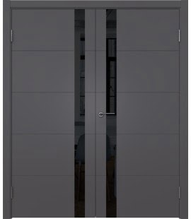Распашная двустворчатая дверь ZM033 (эмаль «графит», лакобель черный) — 15035