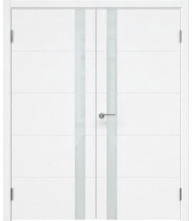 Межкомнатная двустворчатая дверь ZM033 (эмаль белая, лакобель белый)