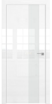 Дверь межкомнатная, ZM039 (белая глянцевая, лакобель белый, алюминиевая кромка)