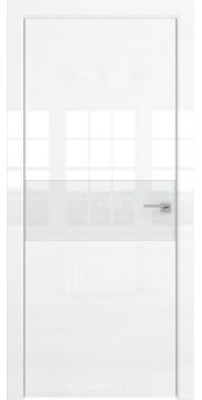 Межкомнатная дверь, ZM041 (белая глянцевая, лакобель белый, алюминиевая кромка)