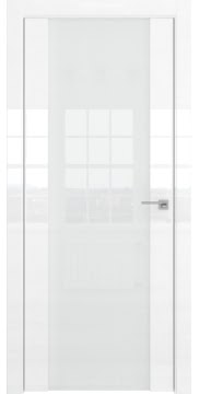 Межкомнатная дверь, ZM045 (белая глянцевая, триплекс белый, алюминиевая кромка)