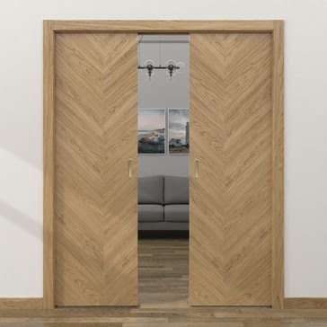Дверь пенал раздвижная, встроенная ZM048 (натуральный шпон дуба, глухая)