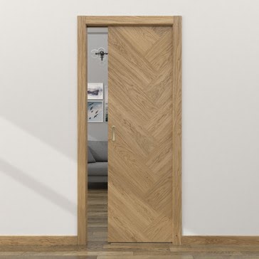 Дверь пенал раздвижная, встроенная ZM055 (натуральный шпон дуба, глухая)