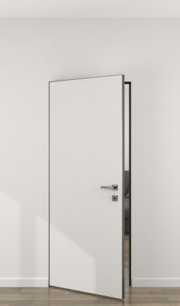 Дверь невидимка (invisible) ZM059 (экошпон белый, алюминиевая кромка черная с 4 сторон)