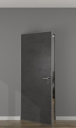 Дверь под скрытый монтаж, каркас из массива сосны, ZM061 (экошпон «бетон темный», с AL-кромкой с 4 сторон)