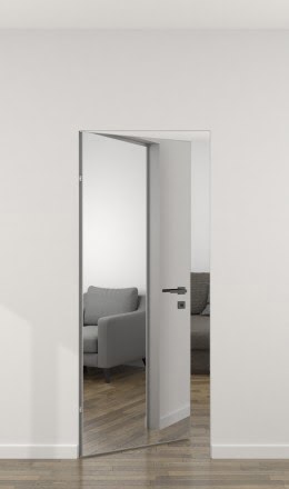 Дверь со скрытым коробом ZM064 (под покраску, зеркало с одной стороны, с алюминиевой кромкой)