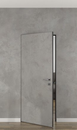 Готовая дверь со скрытым коробом, анодированный алюминий, 0Z Invisible Black Edition (под покраску, алюминиевая кромка черная с 4 сторон)