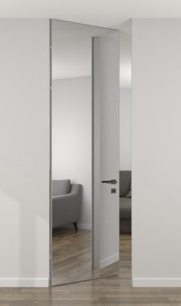 Дверь невидимка (invisible) ZM072 (под окраску, зеркало с одной стороны, с алюминиевой кромкой)