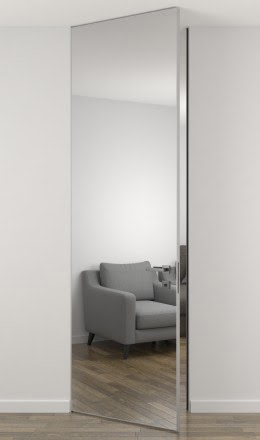 Дверь под отделку скрытого монтажа, ZM075 (под покраску, с зеркалом с одной стороны, с алюминиевой кромкой)