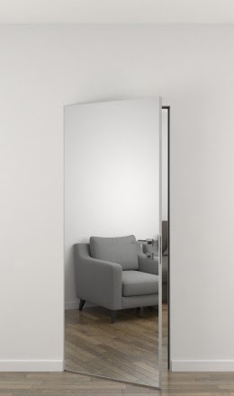 Скрытая дверь межкомнатная ZM080 (под окраску, с зеркалом с одной стороны, алюминиевая кромка)